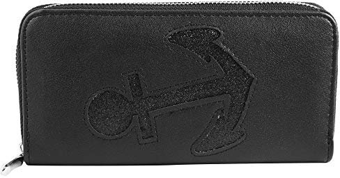 Damen Geldbörse aus Lederimitat Schwarz Anker Format 19 x 10 cm