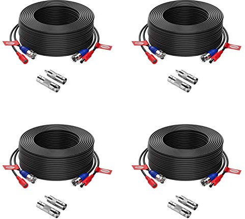 Anlapus 4pcs 30m/100 pies Cable BNC Video y Fuente de Alimentación para CCTV Kit Cámara de Vigilancia DVR Sistema Seguridad Hogar
