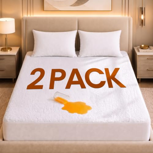 Utopia Bedding Wasserdichter Matratzenschoner, Queen-Size-Größe, 2er-Pack, Premium-Matratzenbezug, 200 g/m², Frottee-Matratzenbezug, weich und atmungsaktiv, Spannbettlaken-Stil mit dehnbaren, tiefen
