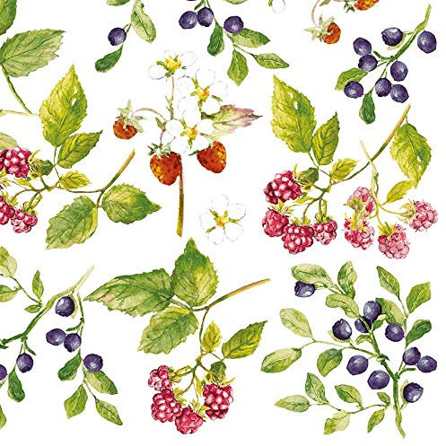 Sovie HORECA Airlaid Serviette ELSE 40 x 40 cm, 50 Stück, 1/4 Falz, Einweg Serviette mit Waldbeeren Design – Heidelbeeren, Himbeeren, Blaubeeren – Gastronomiequalität, weich & saugfähig