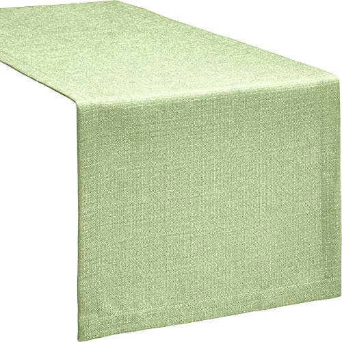 Erwin Müller Tischwäsche, Tischläufer Uni, Krefeld lindgrün Größe 40x130 cm - fleckabweisend, schmutzunempfindlich und leicht zu reinigen, Leinen-Optik (weitere Farben, Größen)