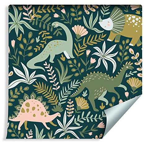 Wallepic Tapete 10m Vlies Tapete Wandbilder Dinosaurier Dschungel Vliestapete 1000x53cm Wand Tapete Wohnzimmer Kinderzimmer Moderne Wanddeko Wand Dekoration