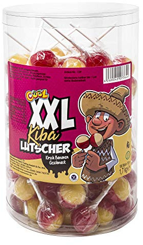 Cool XXL Kiba Lutscher 100 x 17g, 100 große Kirsch Banane Lollis, 100 x 17g, 1700 g