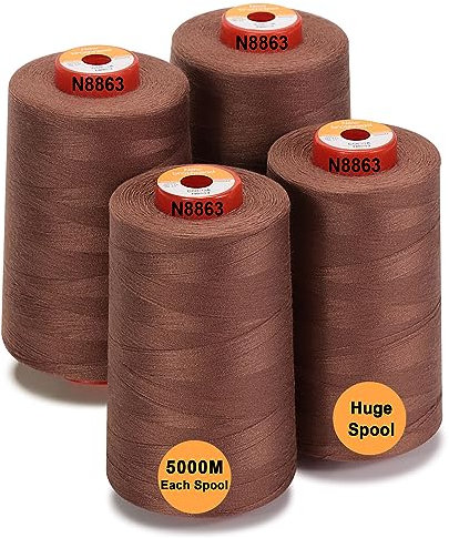 New brothread - 28 Optionen - 4 Große Konen 5000M Allzweck Polyester Nähgarn 40S/2 (Tex27) zum Nähen, Quilten, Patchwork, Serger und Overlock - Cocoa