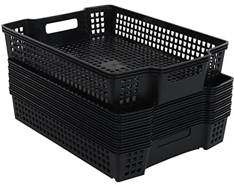 Bringer Set of 6 Stacking Plastic Storage Basket Tray, Black