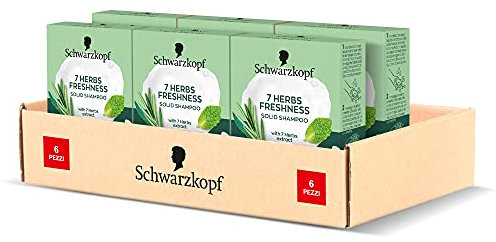 Schwarzkopf Shampoo 7 Herbs Freshness, festes Shampoo für fettiges und normales Haar, verleiht leichte Frische, beschützt das Haar, vegan, umweltfreundlich, 6er Pack (6 x 60 g)