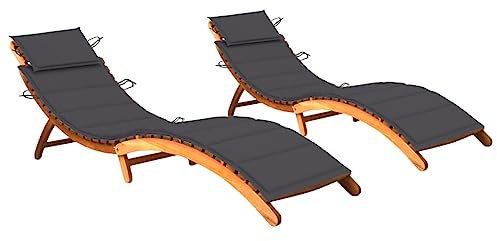 vidaXL 2X Akazienholz Massiv Sonnenliege mit Auflagen Klappbar Gartenliege Liegestuhl Holzliege Relaxliege Gartenmöbel Liege Strandliege Freizeitliege