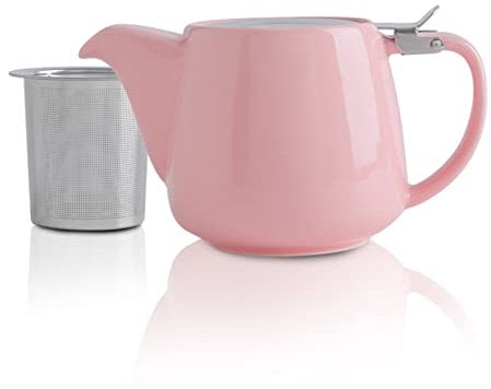 VIVILINEN Porcelain Teapot with SLS Lids and Removable Infuser, 550ml/18.6oz Ceramic Stump Teapot for Blooming & Loose Leaf Tea Pink