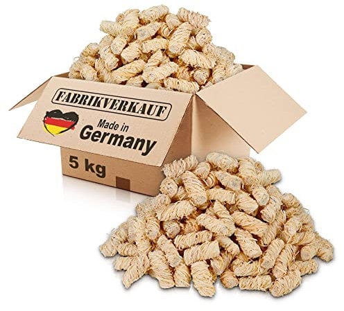 FABRIKVERKAUF Öko-Anzündwolle (5 kg) ca. 400 Stück, auch als (3kg+10kg), ökologische Grillanzünder, Kaminanzünder, Ofenanzünder, Holzwolle, Anzünder (5kg)
