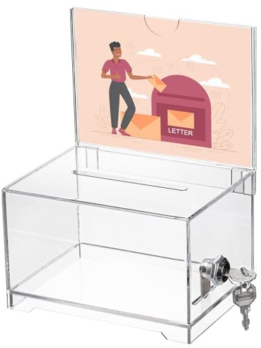 YOUEON Acryl-Spendenbox mit Schloss und Unterschriftenhalter, 16 x 11,4 x 10,2 cm Klare Vorschlagsbox, Wahlurne, Tipp-Glas, Ticket-Box, Abstimmungsbox, Kommentar-Box für Abstimmungen, Wohltätigkeit