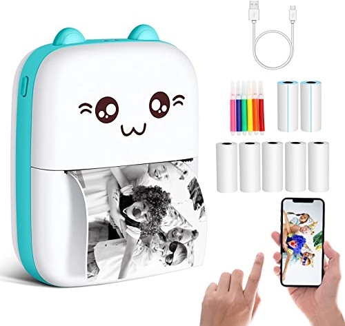 Mini Imprimante Portable, Imprimante Photo Thermique Sans Fil BT, Mini Imprimante Bluetooth Est livrée Avec 13 Rouleaux de Papier Thermique, pour l'impression de Photos, D'étiquettes (X5-Rose)