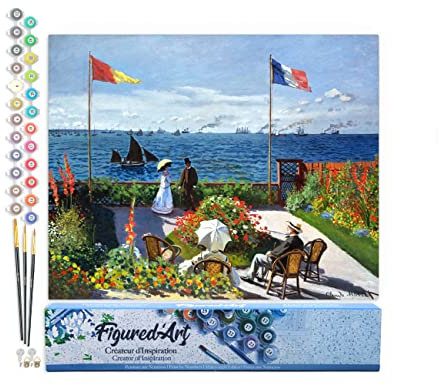 Figured'Art Peinture par Numéro Adulte La terrasse à Sainte-Adresse - Monet - Activité Manuelle Kit de Loisir Créatif DIY Numéro d'Art Complet - 40x50cm sans châssis en bois