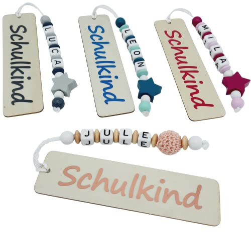 Personalisiertes LesezeichenSchulkind mit Namen - freie Farb und Motivwahl - Geschenk Einschulung Schulanfang Erstleser Schultüte Junge Mädchen