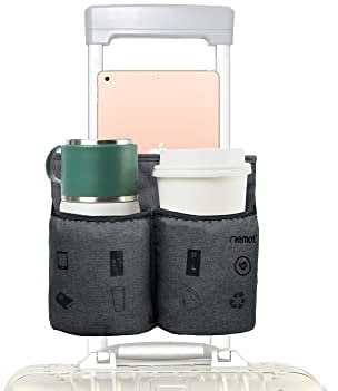riemot Porte Gobelet de Valise,porte-gobelet de voyage pour bagages - main libre - Espace pour deux tasses à café - Cadeaux pour les agents de bord Accessoires Gris (Peut contenir l'iPad)