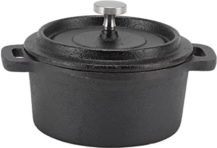Double Traditional Style Casserole Pot with Lid,Sturdy Round Pre-Seasoned Cast Iron Dutch Oven Pot,Kitchen Cooking Stockpot with Thickened Ergonomic Handle Suitable for various cooking methods