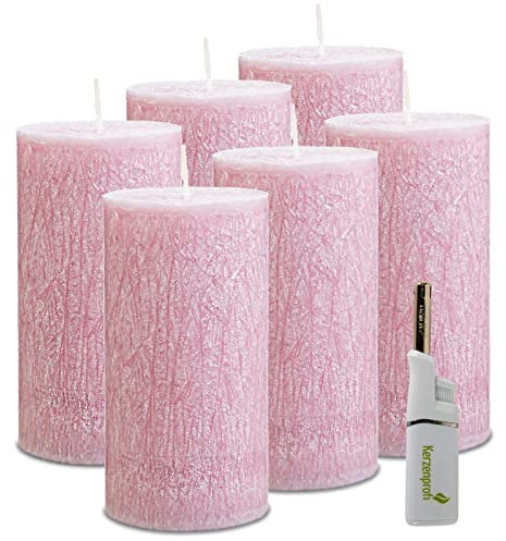 Bundle: Hochwertige Rustikale Stumpenkerzen aus Purem Olivenwachs – Handgegossen & Handmade von Wenzel – Vegan, Nachhaltig & Plastikfrei für gemütliche Atmosphäre (130/60 cm, Antikrosa)