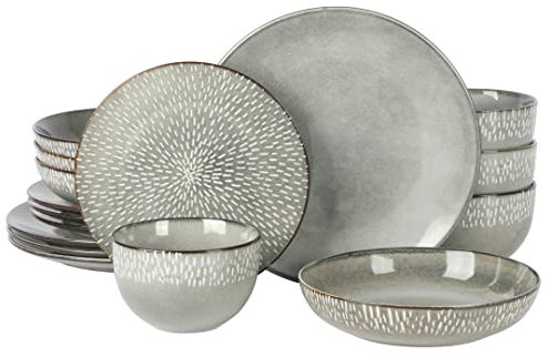 Gibson Elite Matisse - Juego de vajilla de doble tazón, servicio para 4 personas (16 piezas), color verde