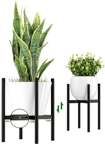 Verstellbare Pflanzenständer Metall Schwarz, 20-30cm Modern Blumentopf Ständer, Midcentury Blumenständer für Topfpflanzen im Innen- und Außenbereich, für Zimmerecke, Balkon, Terrasse, Innenhof