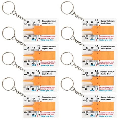 8 Stücke Reifen Profiltiefenmesser, 0~20mm Kunststoff Reifenprofil Tiefenmesser，Reifenprofiltiefenmesser mit Schlüsselanhänger, Tyre Tread Depth Gauge für Auto, Motorrad, Van, LKW,Wohnwagen