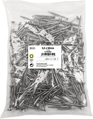 Connex Universalschrauben 5,0 x 50 mm - 1 kg Großpack - Senkkopf - TX-Antrieb - Teilgewinde - Edelstahl rostfrei / Schrauben-Set / Schrauben im Beutel / KL3265050