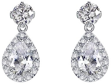 VONSSY Tropfen-Ohrringe | Edelsteine ​​Wassertropfen Teardrop Weißvergoldeter Kristall Hängende Zirkonia Hypoallergen Ohrringe | Stilvolles Schmuckgeschenk (weiß)