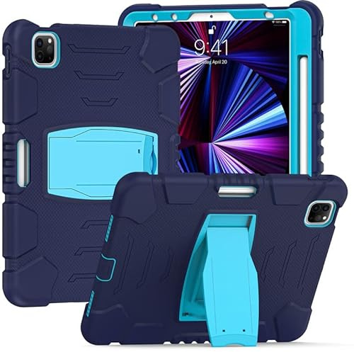 Samsung Tab UN Cover da 8,4 pollici T307 con supporto, durevole, ibrido, antiurto, resistente, a tre strati, custodia protettiva in silicone per tablet bambini (blu marino)