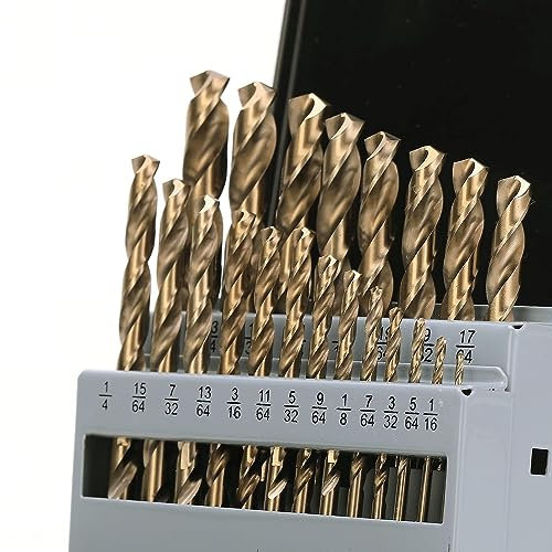 GMTOOLS 21Pcs Cobalt Drill Bits Set, M35 HSS, 135 Degree Tip, Twist Jobber Length Drill Bit for Hardened Metal, Cast Iron, Stainless Steel, Plastic and Wood with Metal Indexed Storage Case 1/16-3/8