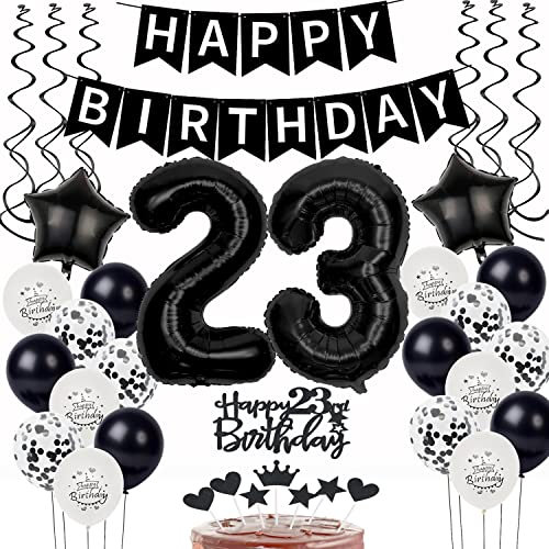 Schwarz Weiß Luftballons 23. Geburtstag Dekoration,Geburtstagsdeko 23 Jahre mann frauen Tortendeko 23 Geburtstag Ballons 23. mann Happy Birthday 23 Jahre männer deko 23