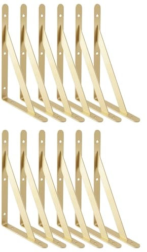 Lot de 12 supports d'étagère triangulaires dorés à angle droit - 25,4 cm