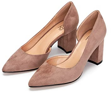 Rio Fiore Décolleté Donna, Scarpe Con Tacco Largo 7 cm, Ecopelle Scamosciata Beige, Eleganti e Comode, Y9610-1H-4 (Velour, 41 EU)