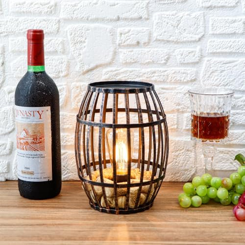 JHY DESIGN Dekorative Tischlampe, batteriebetrieben, mit 6-Stunden-Timer, kabellose Metall-Weinfasslampe für Tisch, Zuhause, Terrasse, Esszimmer, Wohnzimmer (schwarz gebürstetes Gold)