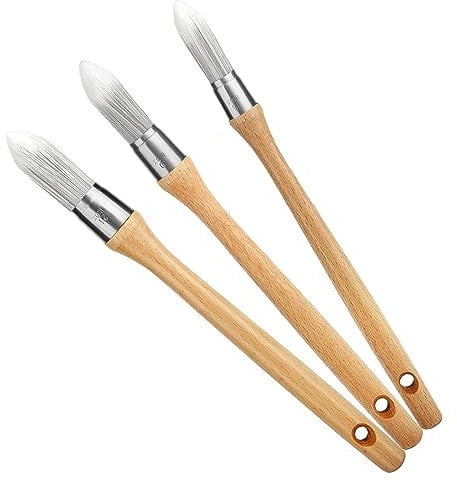 3Pcs Pointed Paint Brush Set Round Paint Brush Wooden Paint Brush Ring Arc Top Bristle Decorating Brushes for Furniture Crafts Painting Trimming