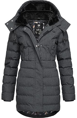 Ragwear Damen wasserdichter Wintermantel Steppmantel mit Kapuze Ashanta Dark Grey Gr. 4XL