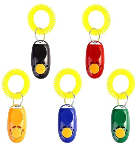 Namvo 5er-Pack Klicker für Gehorsamstraining, praktisches Klicker-Werkzeug, bunte Hundeklicker, Knopftraining, Hundepfeifen mit bequemer Handschlaufe für Haustierwelpen, Katzen