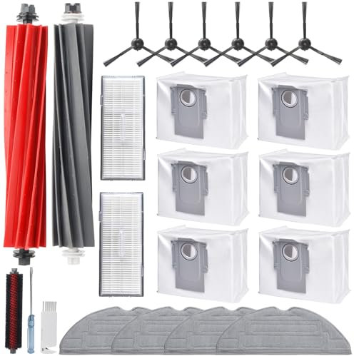 Kit d'accessoires pour Roborock S8 Pro Ultra, 6 sacs à poussière, 2 brosses principales, 6 brosses latérales, 2 filtres, 4 serpillères, 1 brosse principale, pièces de rechange pour robot aspirateur,