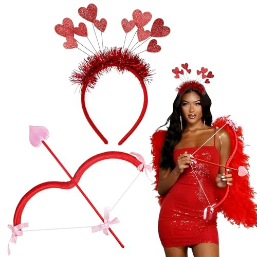 GEBETTER 2 Stück Kostüm Set Amor Bogen Pfeil Herz Haarreif Cupid Bow Love Haarband Geschenk Dekoration Stirnband Mottoparty Haarschmuck Hochzeit Weihnachten Valentinstag Party Cosplay Valentine