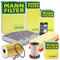 MANN-FILTER Inspektionspaket Filterset 1x Ölfilter, 1x Luftfilter, 1x Innenraumfilter (Aktivkohlefilter), 1x Kraftstofffilter, 1x Ölablassschraube, 1x Ölwechselanhänger,