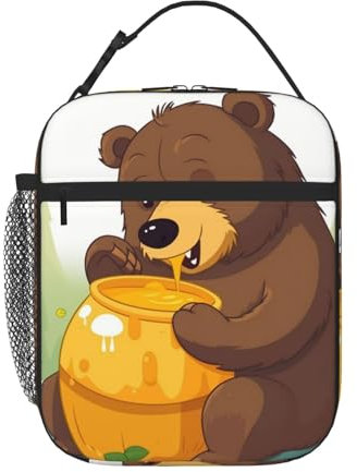 KHiry Isolierte Lunchtasche, Lunchbox mit Seitentasche, Bär, isst Honig, weiche Tasche, Lunch-Tragetasche für Arbeit, Picknick