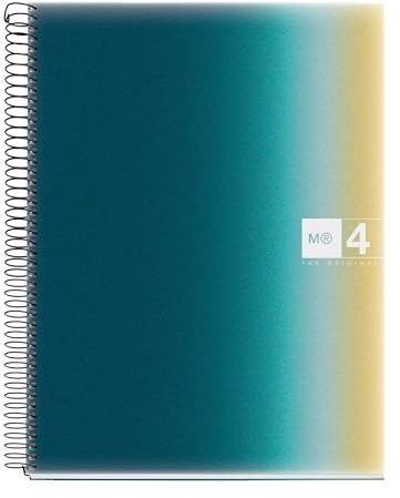 Miquelrius - A4-Notizbuch, kariert, 5 mm, 120 Blatt mit 70 g/m², 4 farbige Streifen, Spiralbindung, Einband aus Polypropylen, 4 Löcher, Notebook A4, Aurora Iceland