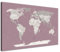 LANA KK Weltkarte-Pinnwand als Leinwandbild, pinne Deine Reisen und Erinnerungen – World Map Altrosa - Deutsch - Landkarten-Wandbild in rosa, 100 x 70 cm