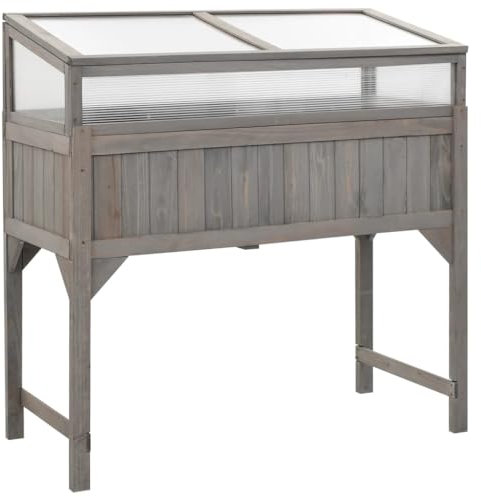Makastle Mini Serre, Toit ouvrable Panneaux, Jardinière sur Pieds avec Serre, jardinière surélevée rectangulaire extérieur, 110x54x120 cm Bois de Sapin Massif