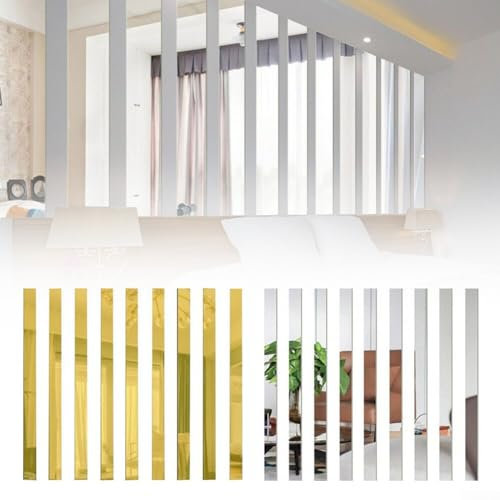 10 adesivi da parete a specchio, striscia lunga in acrilico, autoadesivi, piastrelle a specchio, mosaico, per divano, soggiorno, camera da letto (oro)