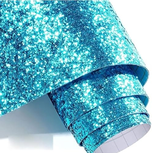 Jodimitty Glitter Wallpaper Border Self Adhesive 3mx10cm Glitter Sequin Sticker DIY Furniture Decoration Peel and Stick Wall Line Edging Border Wedding Party Background Wall Border (Blue)