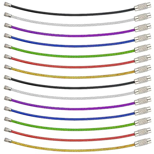 NECXON 14-teiliger Schlüsselanhängerring, 15 cm großer Schlüsselanhänger aus Stahldraht für Gepäckanhänger, Ringhalter, Binderinge, Reiseanhänger, in 7 Farben erhältlich