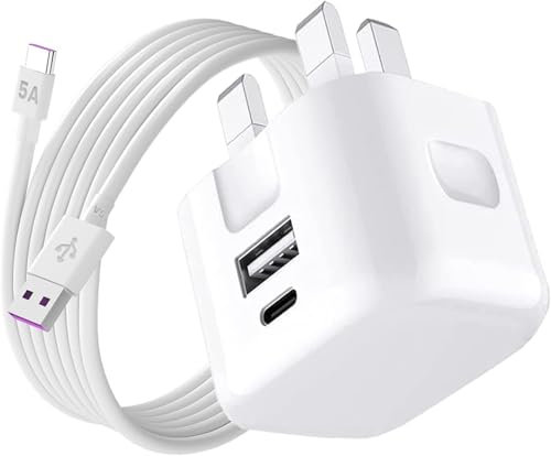 Z Flip7 FE/Z Flip 7 / Z Flip6 / Flip5 / Flip4 / Flip3 Charger 20W Dual Port Fast Charging Power Adapter Plug + 5 Amp USB-A to USB-C Cable for Samsung Galaxy Phones