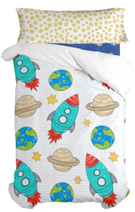 HappyFriday Mr Fox Space Rocket Bettwäsche-Set, Mehrfarbig, 2-teilig