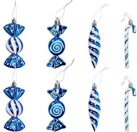 Royal Blue 8 Pcs Glitter Candy Cane Christmas Ornaments - Tree Hanging Decorations for Xmas Tree, Home, Garden, Party
