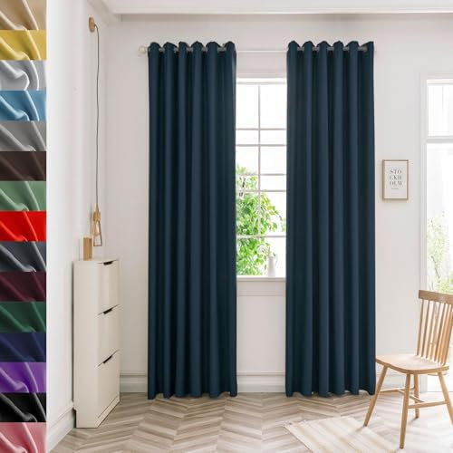 GAIFNAG Thermovorhang Wohnzimmer Gardinen 50 x 270 cm Kälteschutz Wämreisolierende, Luftig Thermovorhang Fenster - Gardinen für Hotels Büros Wohnzimmer, Dunkelblau