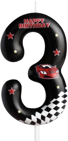 Racing Cars Birthday Candles Number 3 Star Black Racing Cars Traffic Theme 3rd Birthday Party for Girl Boy Birthday Cake Topper Birthday Celebration Anniversary Decorations