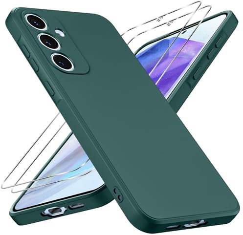 Coiwxmoi Coque pour Samsung Galaxy A55 5G avec 2 Verres Trempé, Housse Etui de Protection en TPU Silicone Souple, Cover Case Antichoc Anti Rayures avec Protection écran pour Samsung A55 5G, Vert